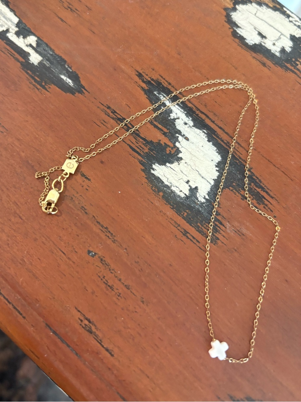 Enewton -White Cross Necklace with Gold Chain